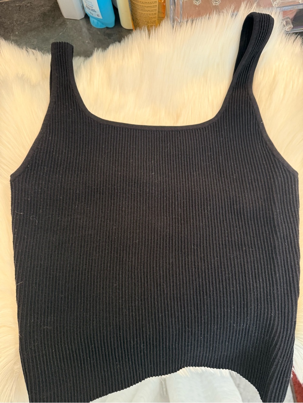 Babaton Black Ribbed Square-Neck Tank